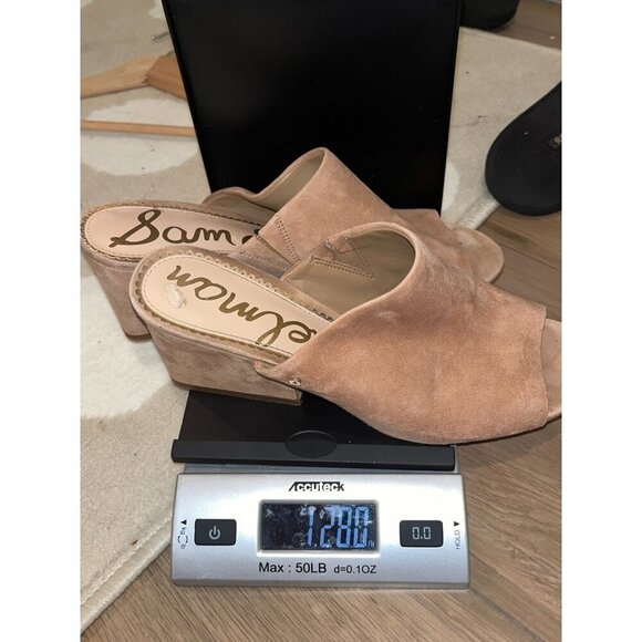 Sam Edelman Beige Open-Toe Slip On Suede Wedge Heeled Mules Women's Size 9 - Picture 7 of 8